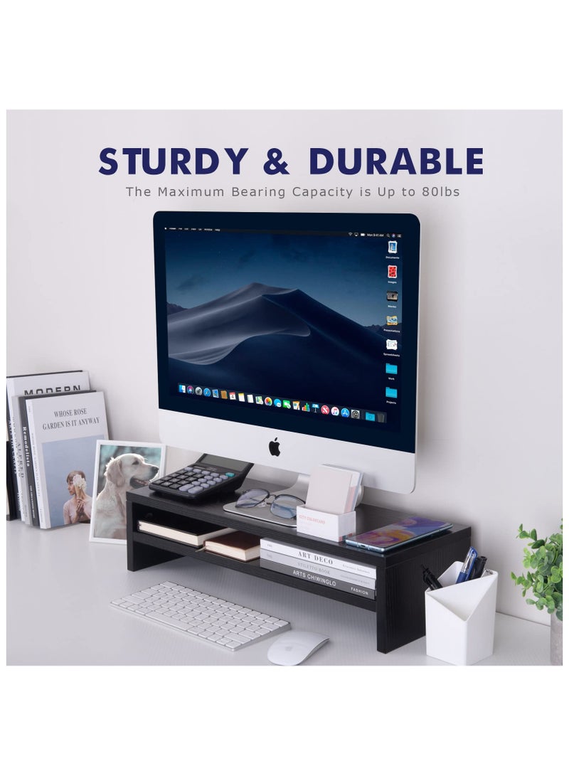 erorex Monitor Stand Riser, 2 Tiers Screen Stand for Laptop Computer/TV/PC/Printer, Multifunctional Desktop Organizer 21.6L x 7.8" W x 5.2" H (Black)… - Image 3