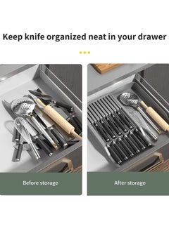 Excefore Drawer Knife Block,Kitchen Knife Drawer Organizer,2 Tier Knife Holder Holds 11 Knives with Expandable Organizer Storage Tray  - Image 2