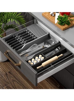 Excefore Drawer Knife Block,Kitchen Knife Drawer Organizer,2 Tier Knife Holder Holds 11 Knives with Expandable Organizer Storage Tray  - Image 3