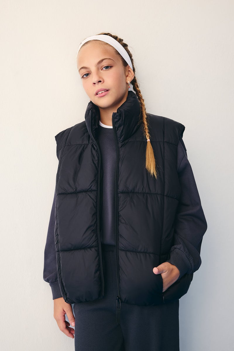 DeFacto Black Girl Girl Waterproof Zippered Puffer Vest Casual - Image 1