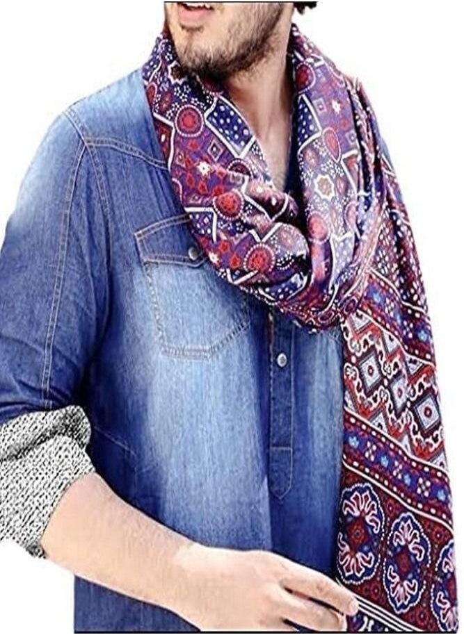 Generic - Eid Special Deal Kurta Ajrak And White Shalwar Special Eid Dress Kurta Dress Shalwar Kameez Dress Sindhi Ajrak Pakistani Dress Eid Suit Slim Fit Kurta Pyjama for Mens (Blue, Med - Image 1
