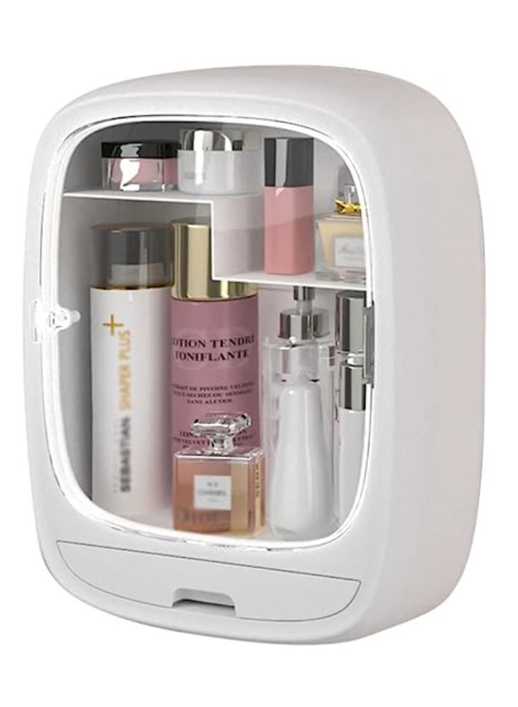 ارواق منظم تخزين مستحضرات التجميل في الحمام مع درج صندوق تخزين مستحضرات التجميل المنزلية ثقب مجاني مثبت على الحائط سعة كبيرة المنزل الأبيض أفضل هدية للسيدات - Image 1