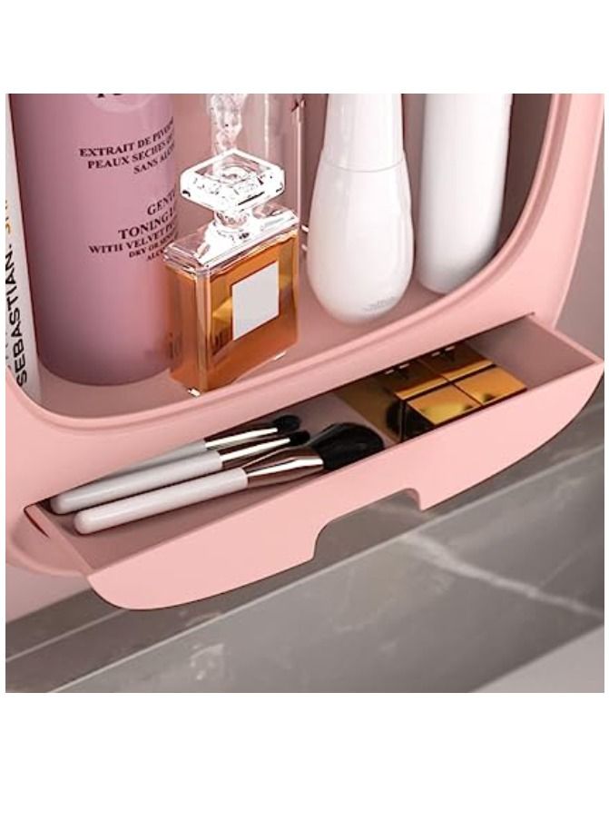 ارواق منظم تخزين مستحضرات التجميل في الحمام مع درج صندوق تخزين مستحضرات التجميل المنزلية ثقب مجاني مثبت على الحائط سعة كبيرة المنزل الأبيض أفضل هدية للسيدات - Image 5