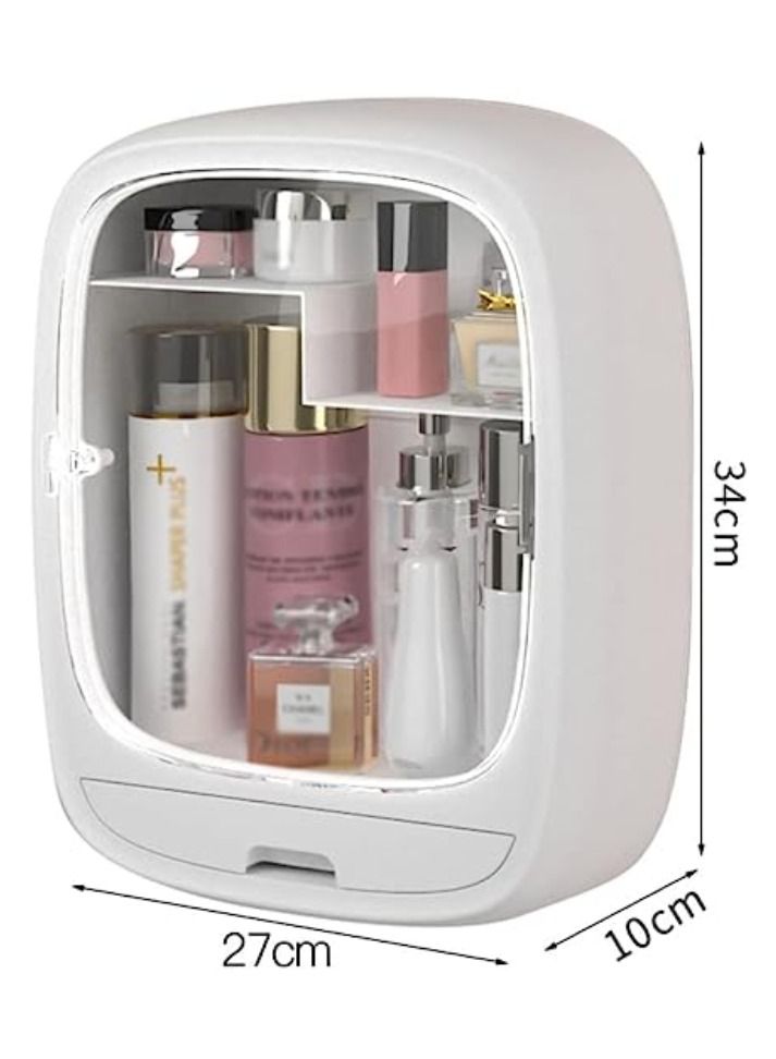 ارواق منظم تخزين مستحضرات التجميل في الحمام مع درج صندوق تخزين مستحضرات التجميل المنزلية ثقب مجاني مثبت على الحائط سعة كبيرة المنزل الأبيض أفضل هدية للسيدات - Image 4