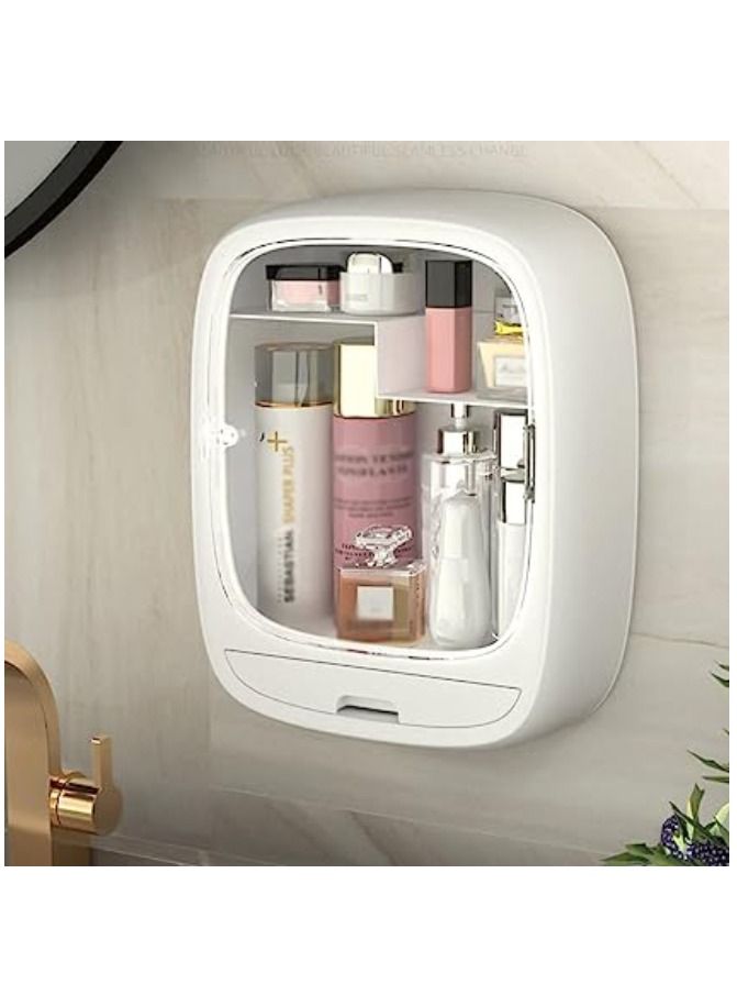 ارواق منظم تخزين مستحضرات التجميل في الحمام مع درج صندوق تخزين مستحضرات التجميل المنزلية ثقب مجاني مثبت على الحائط سعة كبيرة المنزل الأبيض أفضل هدية للسيدات - Image 3