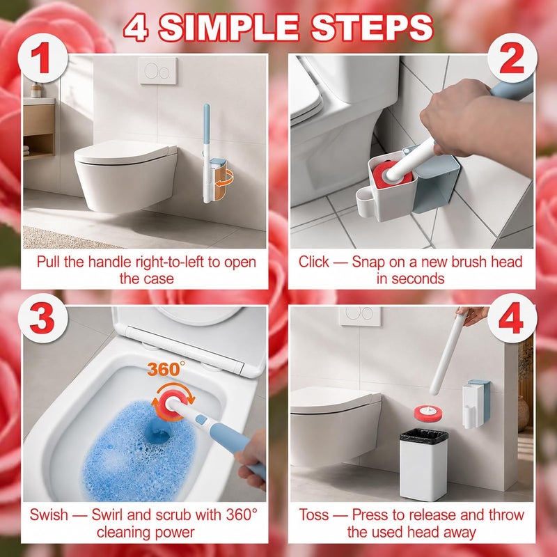 KZKR Disposable Toilet Brush, Wall-Mounted Rotating Holder Set, Bathroom Maintenance, Toilet Cleaner(Light Rose Scent) - Image 5
