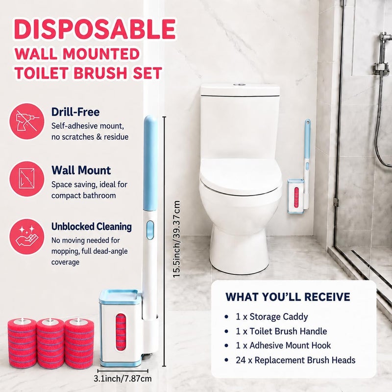 KZKR Disposable Toilet Brush, Wall-Mounted Rotating Holder Set, Bathroom Maintenance, Toilet Cleaner(Light Rose Scent) - Image 2