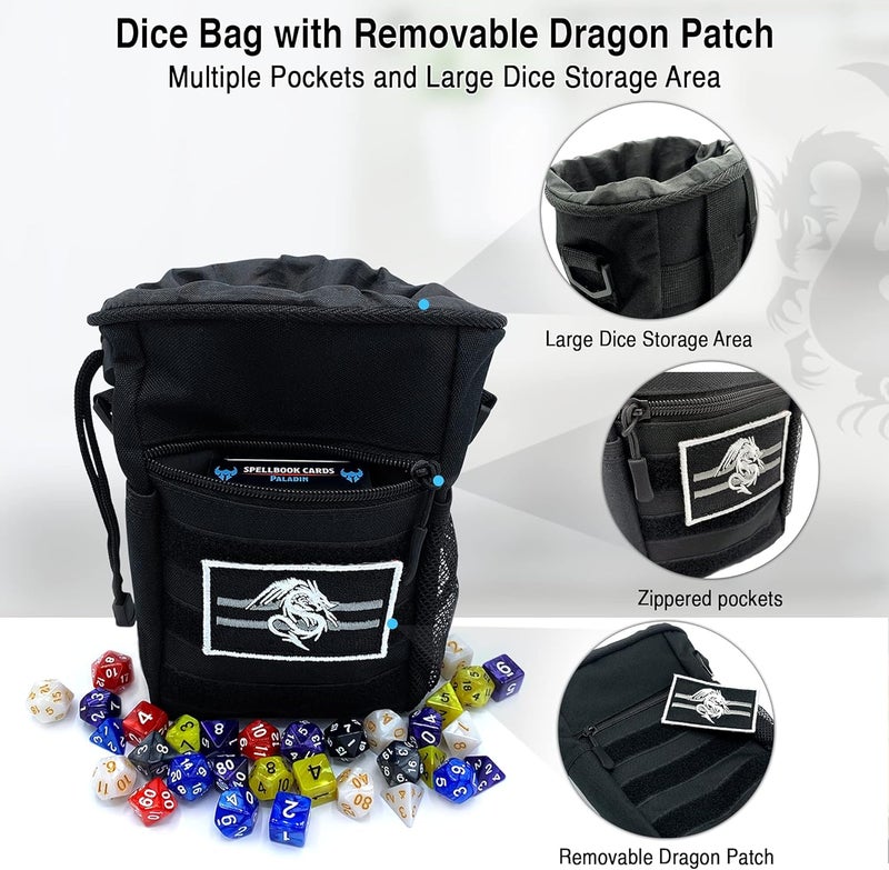 Luck Lab DND Drawstring Dice Bag with Removable Dragon Patch - Multiple Pockets and Large Dice Storage Area (200 + dice) for Dungeons and Dragons (d&d),RPG, MTG and All Table Top Gaming- Black - Image 3