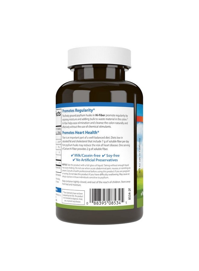 Carlson Hifiber 3 G Psyllium Husk Capsules Regularity Colon Health & Heart Function 100 Capsules - Image 4