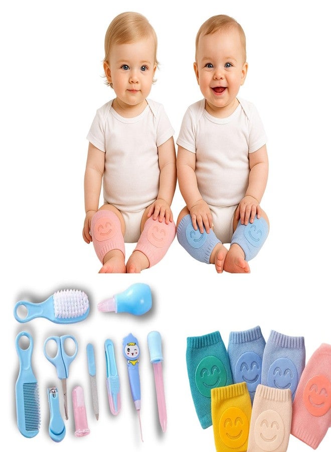 Mantravib Newborn Baby Grooming Kit Essentials Set with Comb Hair Nail Cutter Finger Brush Infant Care Products Gift for New Born Combo – 10 Pcs Care Set with Nail Clipper, Nose Cleaner, Comb, Brush Anti-Slip Cotton Knee Pads for Crawling Babies – Boys & Girls (Multicolor) - Image 1