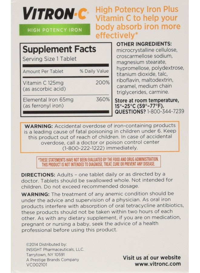 VITRON-C High Potency Iron Plus Vitamin C Tablets - 60 Ea - 3 pack - Image 2