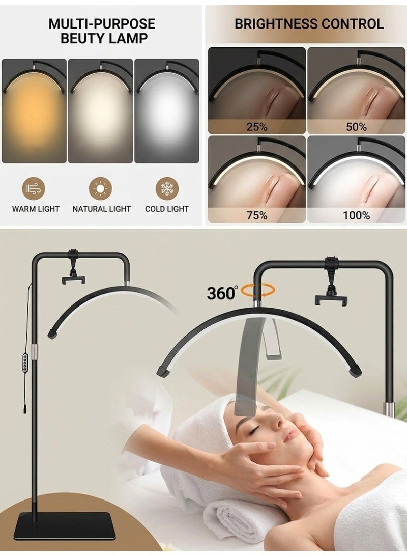 Meishida Floor Half Moon Beauty Lamp – 3 Color Temperatures, 10-Level Brightness, 360° Rotatable LED Eyelash Light with Phone Holder & Remote Control – Adjustable Height Nail Tech Lamp for Lash Extension & Skincare (Black) - Image 4