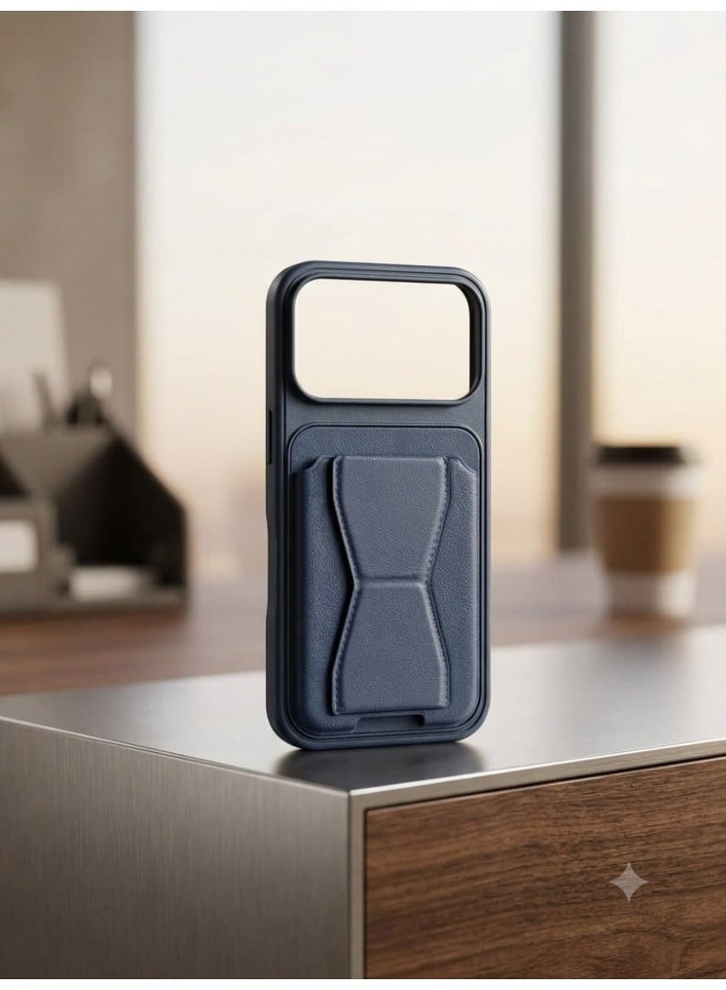 iPhone 17 Pro Blue Leather Case with Wallet and Kickstand - Image 2