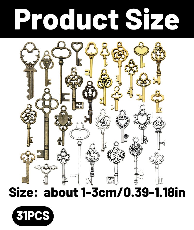 BdelrinQue 31PCS Vintage Keys Pendants Set, Old Keys, For Making, Antique Style Fake Keys for DIY Crafts, Handmade Accessories Decoration - Image 2