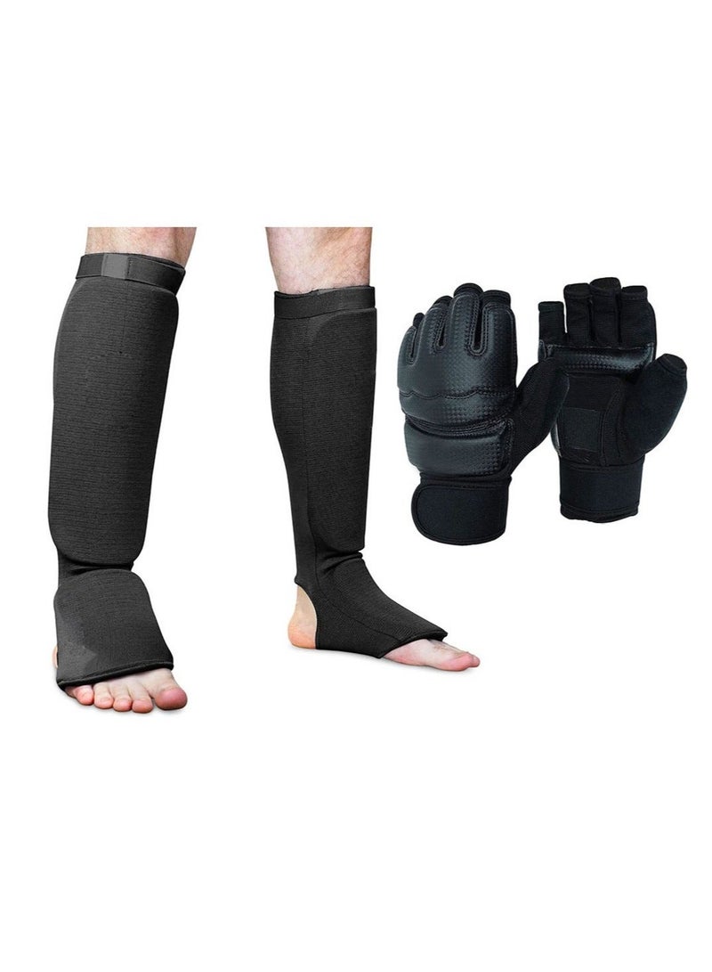 Generic Boxing karate protective gear with instep leg guards taekwondo sanda fighting shin calf (leg and gloves) - Image 1