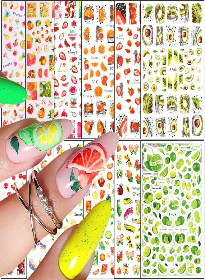 Vezocim Fruits Nail Art Sticker Decals, 3D Summer Fruit Nail Self-Adhesive Sticker Designs, Lemon Watermelon Strawberry Cherry Avocado Nail Transfer Decal for Women Girls Manicure Tips Decorations - Image 1