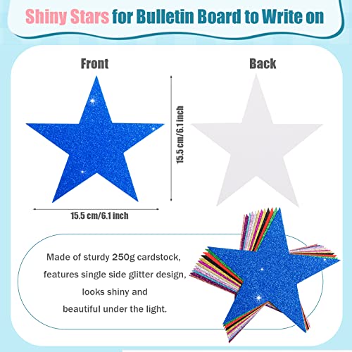 FOBSME 120 Pcs Glitter Star Cutouts Paper Star Confetti Cutout Assorted Color Glitter Stars Cutouts 6 Inch Large Glitters Stars Decoration for Christmas Classroom Bulletin Board Wall Party Supplies,12 Colors - Image 2