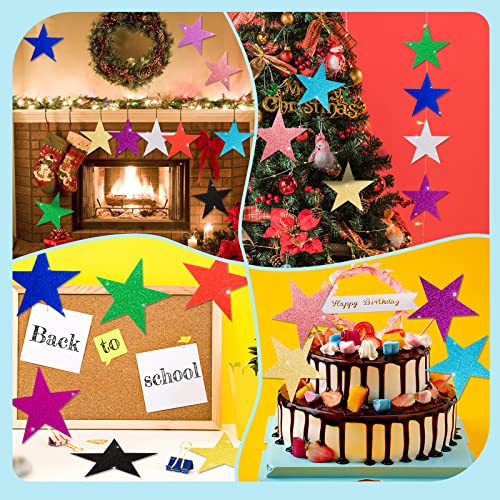 FOBSME 120 Pcs Glitter Star Cutouts Paper Star Confetti Cutout Assorted Color Glitter Stars Cutouts 6 Inch Large Glitters Stars Decoration for Christmas Classroom Bulletin Board Wall Party Supplies,12 Colors - Image 5