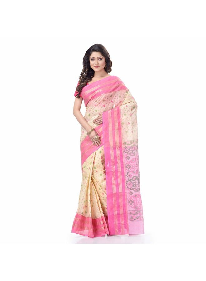 dB DESH BIDESH Women's Tant Cotton Saree Without Blouse Piece (DB271220JAMPRINT3_Pink) - Image 1