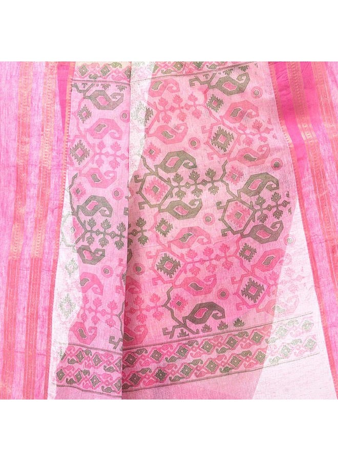 dB DESH BIDESH Women's Tant Cotton Saree Without Blouse Piece (DB271220JAMPRINT3_Pink) - Image 3