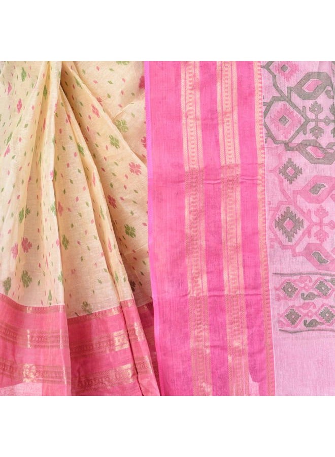 dB DESH BIDESH Women's Tant Cotton Saree Without Blouse Piece (DB271220JAMPRINT3_Pink) - Image 5