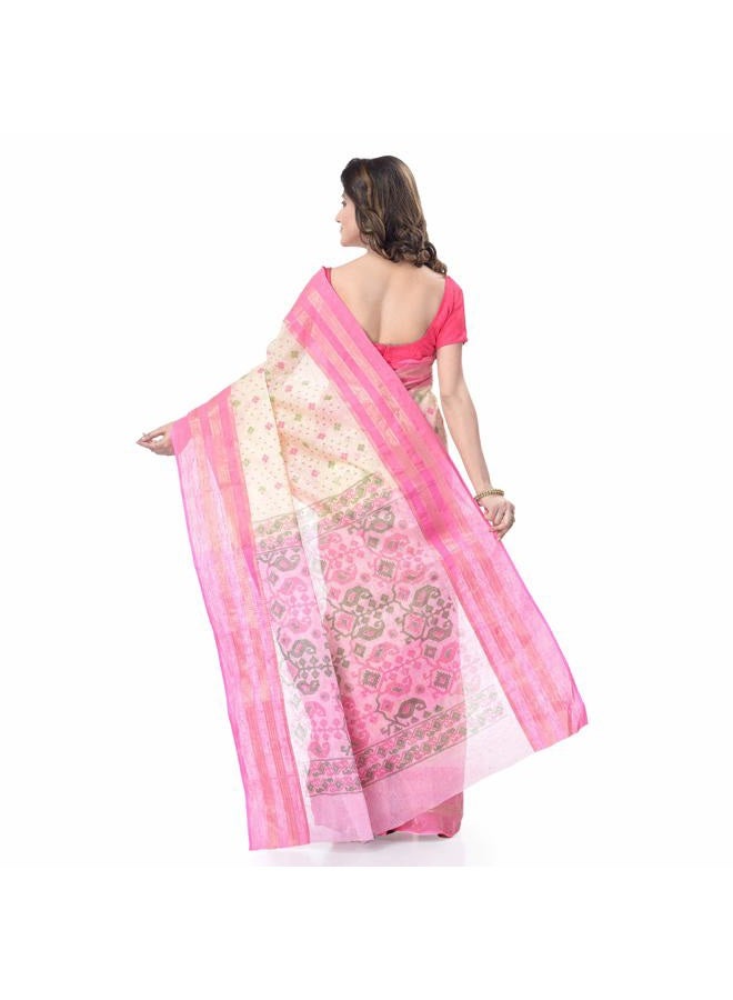 dB DESH BIDESH Women's Tant Cotton Saree Without Blouse Piece (DB271220JAMPRINT3_Pink) - Image 2