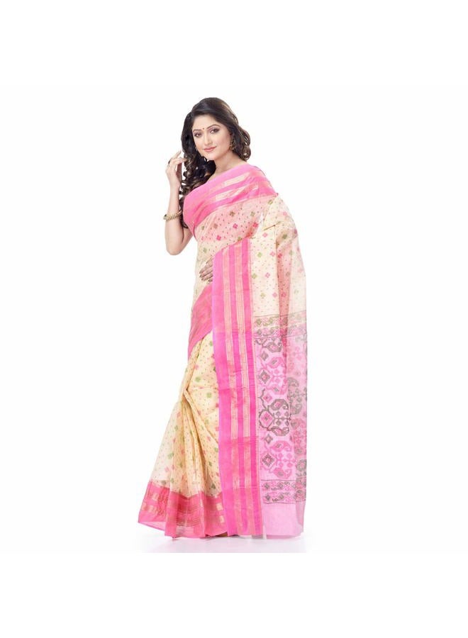 dB DESH BIDESH Women's Tant Cotton Saree Without Blouse Piece (DB271220JAMPRINT3_Pink) - Image 4