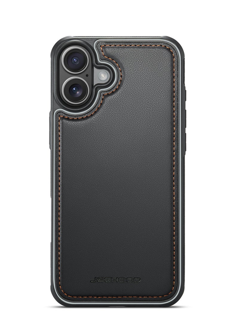JEEHOOD CaseMe Phone Case Compatible with iPhone 16 Luxury PU Leather Back Cover Cover Magnetic Wireless Charging Compatible with iPhone 16 (Black) - Image 3