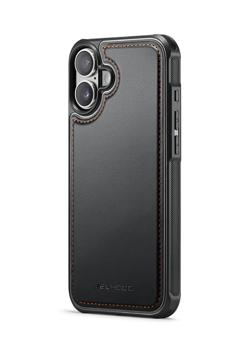 JEEHOOD CaseMe Phone Case Compatible with iPhone 16 Luxury PU Leather Back Cover Cover Magnetic Wireless Charging Compatible with iPhone 16 (Black) - Image 2