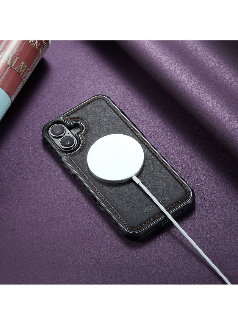 JEEHOOD CaseMe Phone Case Compatible with iPhone 16 Luxury PU Leather Back Cover Cover Magnetic Wireless Charging Compatible with iPhone 16 (Black) - Image 5
