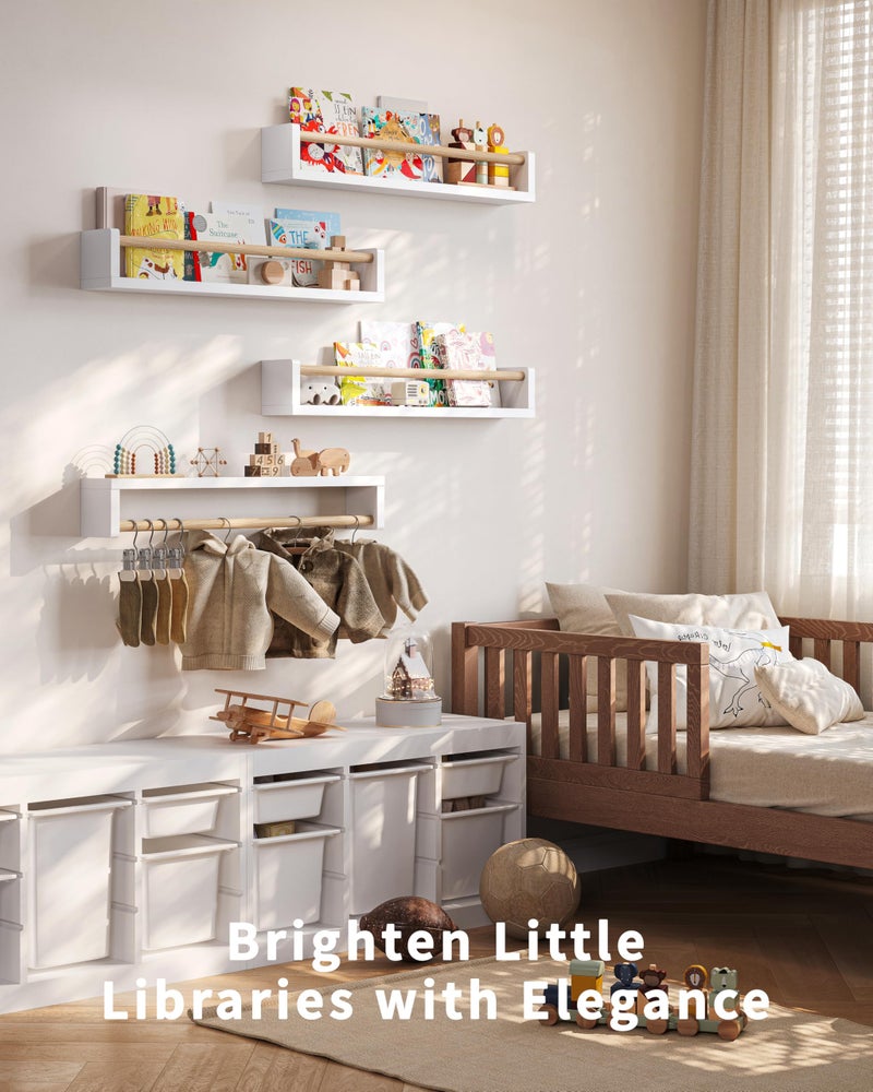 Seocry Nursery Book Shelves, 4 Pack, Wall Book Shelves for Kids Room, Baby, Toddler, Nursery Decor (White Wood, 23 Inches) - Image 5