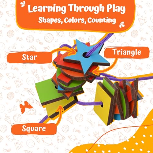 Skillofun Wooden Geometric Beads for 2 year Old , Colorful Shapes For Beading | Fine Motor Activity Toys For Kids | Develops Color Recognition Hand-eye Coordination | Beads For Kids Activity - Image 4