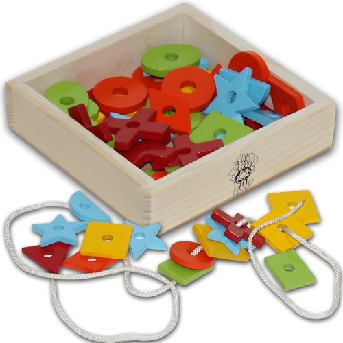 Skillofun Wooden Geometric Beads for 2 year Old , Colorful Shapes For Beading | Fine Motor Activity Toys For Kids | Develops Color Recognition Hand-eye Coordination | Beads For Kids Activity - Image 1