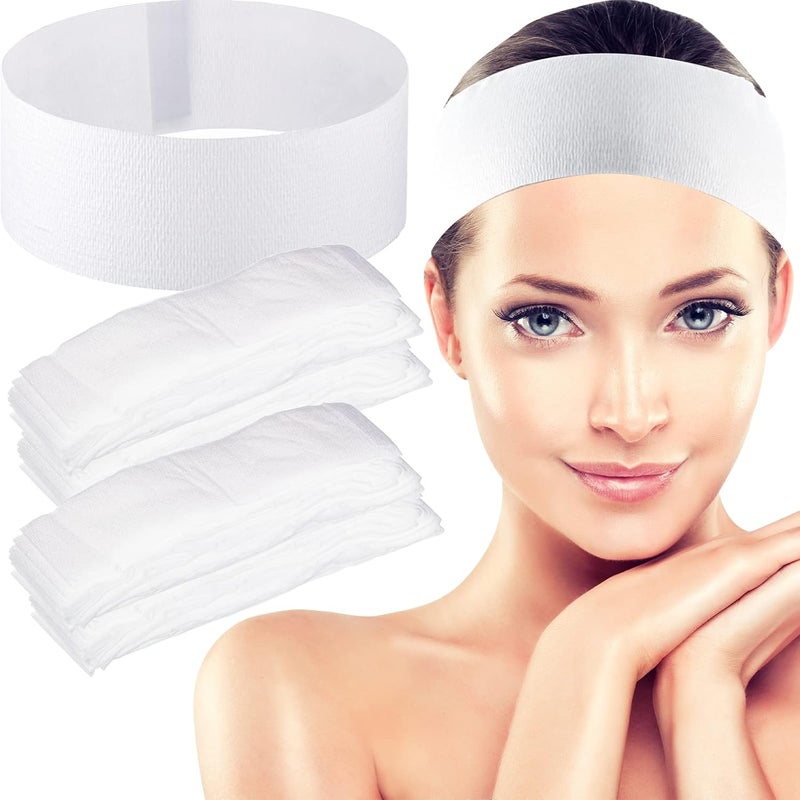 300 Pcs Disposable Spa Facial Headbands Stretch Non Woven Spa Headbands Elastic Skincare Head Wraps Soft Skin Care Hair Band with Convenient Closure for Women Makeup Salon SuppliesWhite