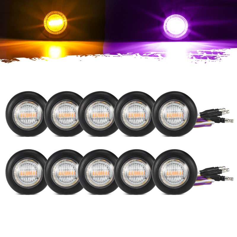 بارتسام 10 قطع ضوء علامة LED دائري مزدوج اللون 34 أمبر إلى بنفسجي ضوء مساعد ضوء علامة جانبية معتمد من DOT ضوء إضاءة إشارة الانعطاف مع موصل رصاصي لشاحنة مقطورة بيك أب كامبر RV