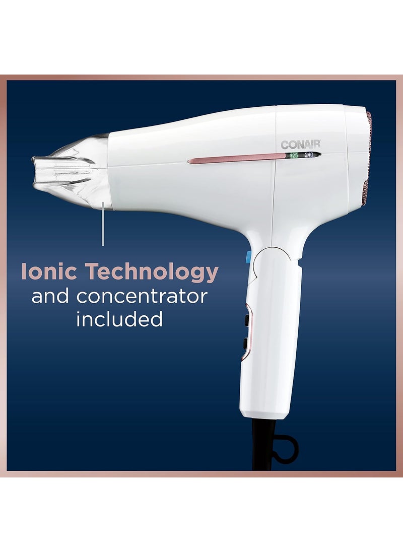 CONAIR Conair Hair Dryer Worldwide Travel Hair Dryer with Smart Voltage Technology and Folding Handle Includes Concentrator  - Image 2
