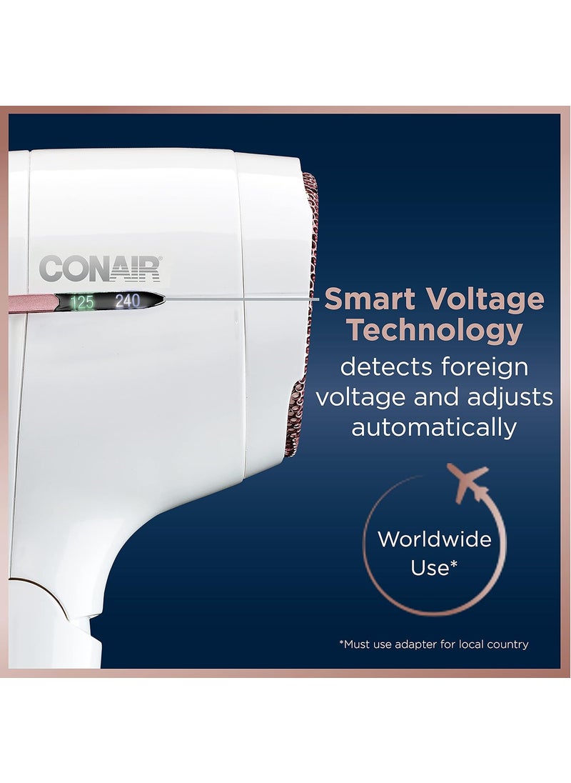 CONAIR Conair Hair Dryer Worldwide Travel Hair Dryer with Smart Voltage Technology and Folding Handle Includes Concentrator  - Image 4