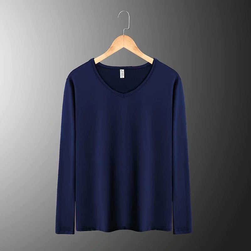 Men's Slim Pure Color Long-Sleeved T-Shirt Spring and Autum Youth Pure Color Black V Neck T-Shirt Autum Clothes Bottoming Shirt - Image 3