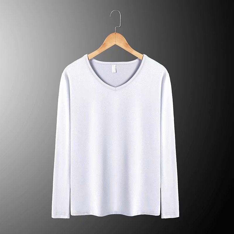 Men's Slim Pure Color Long-Sleeved T-Shirt Spring and Autum Youth Pure Color Black V Neck T-Shirt Autum Clothes Bottoming Shirt - Image 5