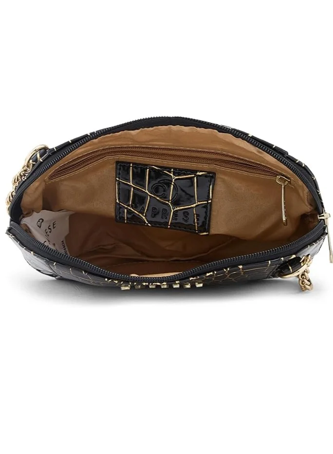 CAPRESE Caprese Miranda Sling Bag, Black-Small | Stylish Handbag for Women with Animal Print | Adjustable Strap & Spacious Interiors | Perfect Ladies Purse for Carrying Everyday Essentials & Travel