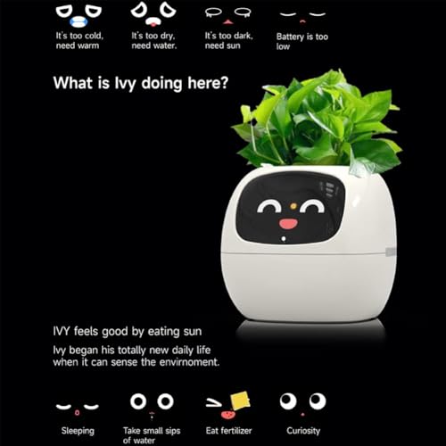 Itigoitie Smart Flowerpots,Smart Pet Planter,Ai Planter,Intelligent Flowerpots,Multiple Expressions,7 Smart Sensors, And Ai Chips Make Raising Plants Easy And Fun For Living Room,Desk,Plant-free (Yellow) - Image 4