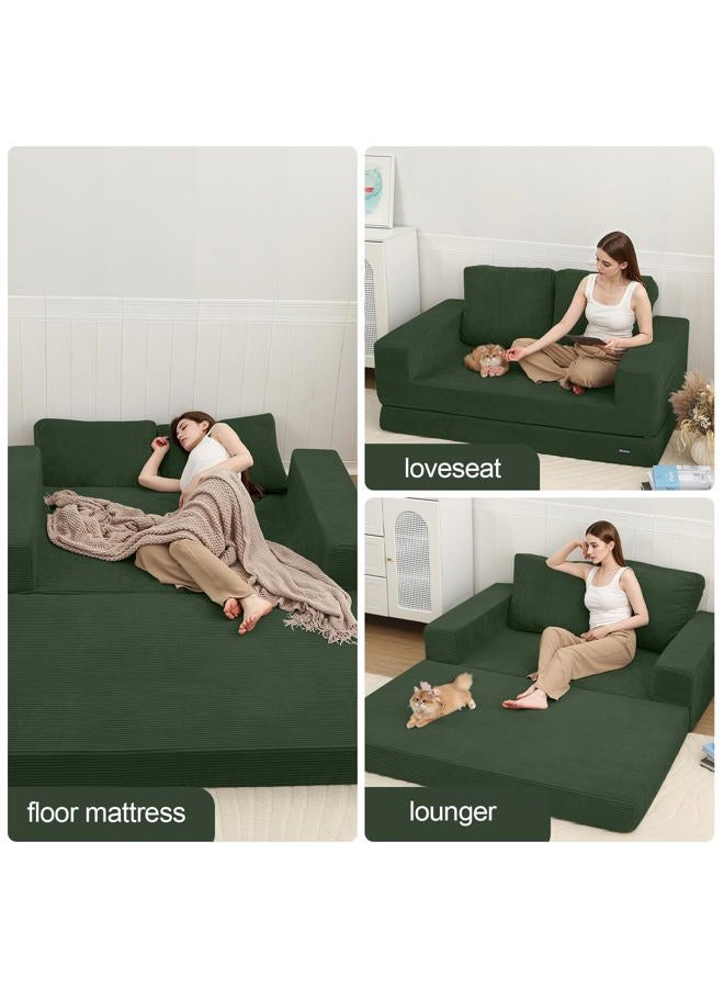 COMAX Convertible Sofa Bed Queen, Folding Fold Out Couch Bed, Floor Futon Couch Corduroy Sleeper Mattress with Back Pillows, Boneless Sofa Comfy Lounge Loveseat for Living Room Bedroom, Green - Image 4