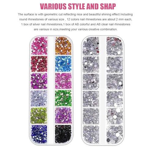 INOG Nail Art Kit For Girl Colorful Rhinestones Nail Design Tools Kit Multi Shapes Flatback Round Bead with Pickup Pen + Tweezer for DIY Manicure Craft Decoration Nail Art - Image 2