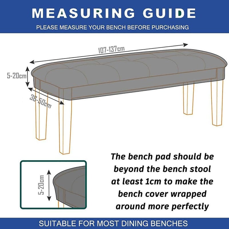 House of Quirk Stretchable Dining Bench Cover Soft Washable Elastic Slipcover for Dining Room Furniture Fits Standard Benches Protective Stylish Seat Cover Beige Serif - Image 3