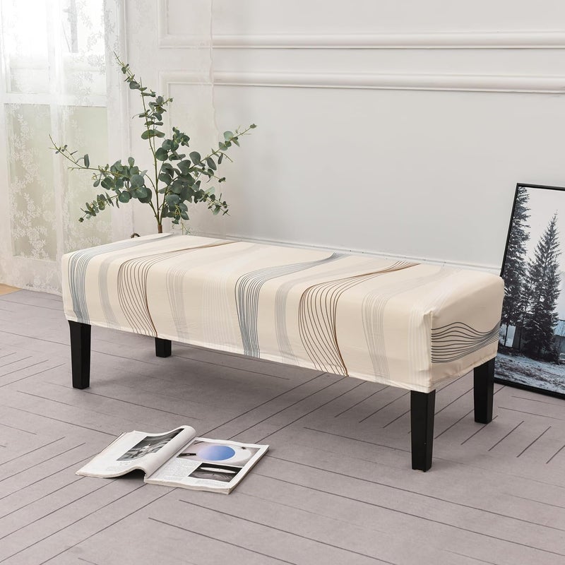 House of Quirk Stretchable Dining Bench Cover Soft Washable Elastic Slipcover for Dining Room Furniture Fits Standard Benches Protective Stylish Seat Cover Beige Serif - Image 2