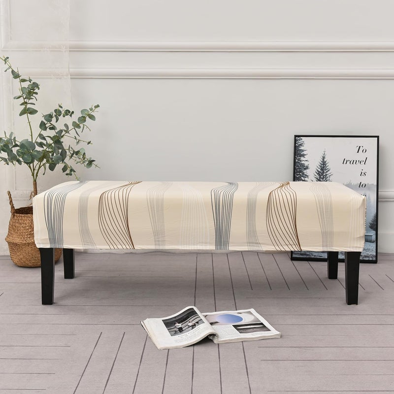 House of Quirk Stretchable Dining Bench Cover Soft Washable Elastic Slipcover for Dining Room Furniture Fits Standard Benches Protective Stylish Seat Cover Beige Serif - Image 4