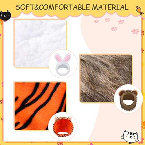 Weewooday 5 Pcs Cat Adorable Costume Bunny Hat with Ears Funny Mane Cat Hat for Pets and Small Dogs Kitten Puppy Party Costume Accessory Headwear(Rabbit, Lion, Leopard, Tiger, Giraffe) - Image 2