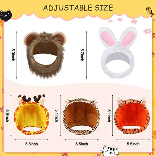 Weewooday 5 Pcs Cat Adorable Costume Bunny Hat with Ears Funny Mane Cat Hat for Pets and Small Dogs Kitten Puppy Party Costume Accessory Headwear(Rabbit, Lion, Leopard, Tiger, Giraffe) - Image 3