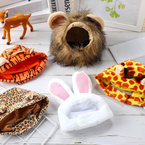 Weewooday 5 Pcs Cat Adorable Costume Bunny Hat with Ears Funny Mane Cat Hat for Pets and Small Dogs Kitten Puppy Party Costume Accessory Headwear(Rabbit, Lion, Leopard, Tiger, Giraffe) - Image 5