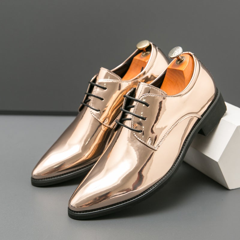 Fashion British Pointed Leather Shoes For Men, Business Casual Bright Leather Men'S Shoes, Large Size Leather Shoes - Image 1